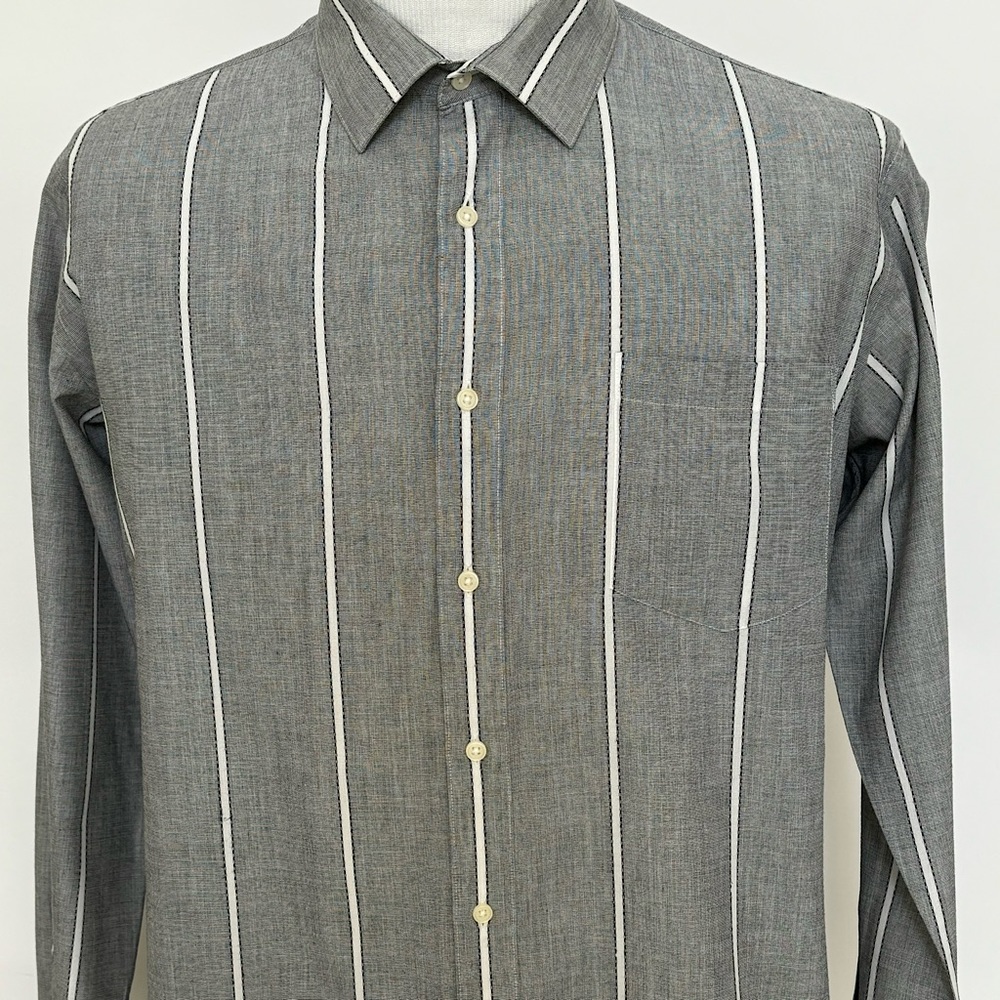 Yves Saint Laurent.  Men’s Size 16, 34-35.  Grey with white stripes.